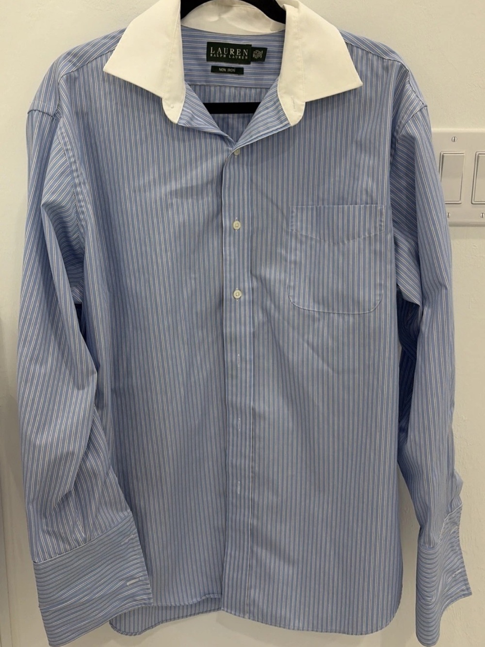 Ralph Lauren Light Blue & White Striped Dress Shirt with White Contrast Collar